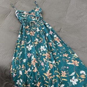 Floral Teal Maxi Dress with Adjustable Spaghetti Straps
